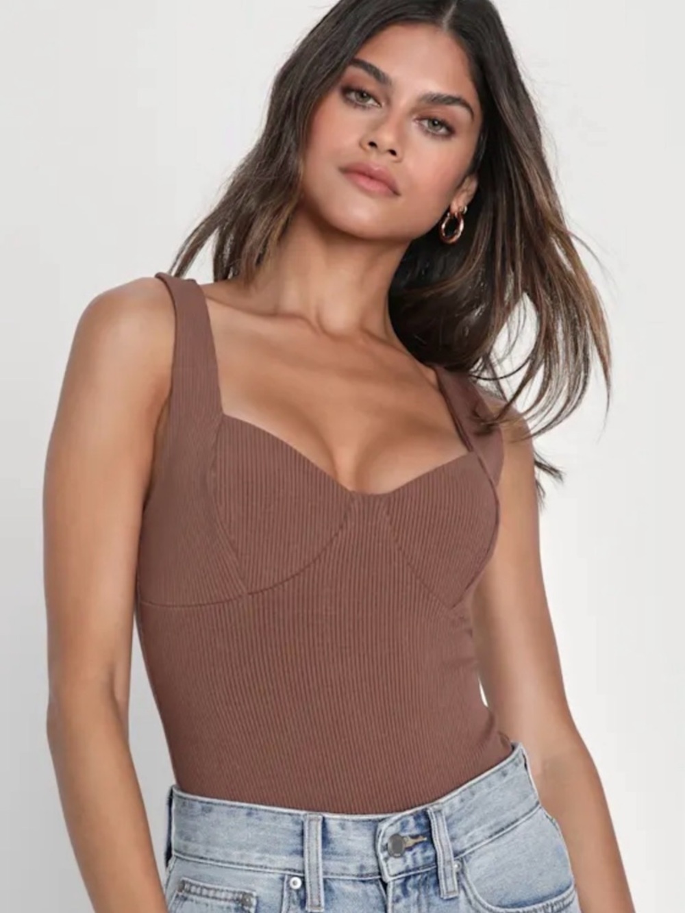 Lulus brown ribbed bodysuit